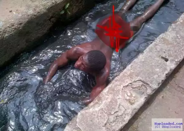 Photos : See How This Thief Was Made to Drank Water From The Gutter